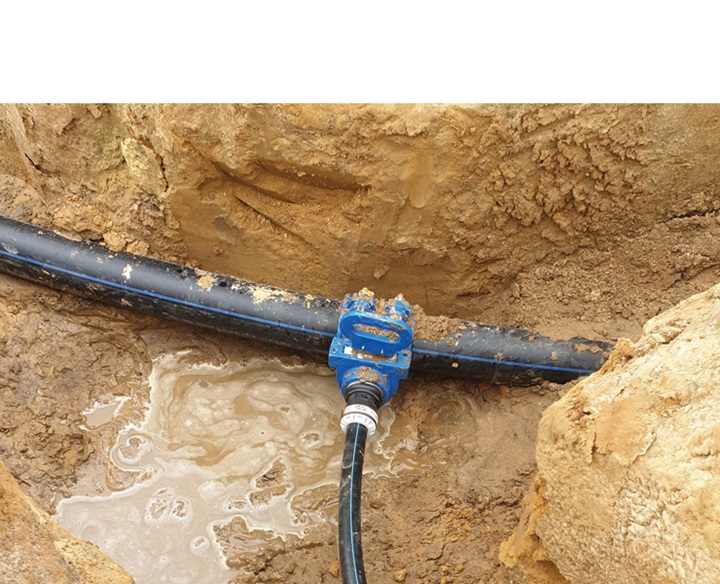 Aanboring op een HDPE leiding uitgevoerd door AVK Belgium