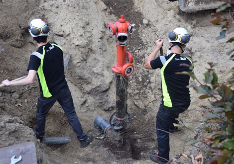Installatie bovengrondse hydrant op HoGent campus schoonmeersen