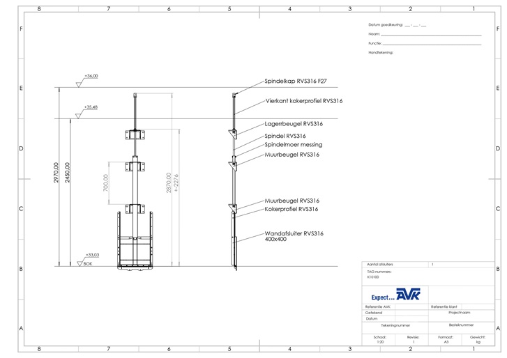 Technische tekening wandafsluiter