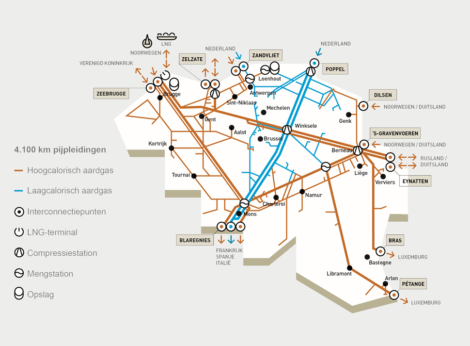 gas distributie transport kaart belgie